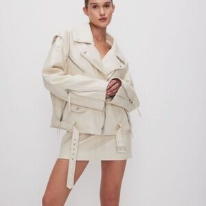 Good American Boyfriend Oversized Moto Jacket Cloud White size L/Xl NWOT